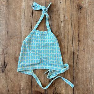 Zara blue abstract tie back knit crop top pastel yellow blue pink halter